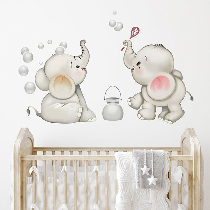 BRUP Wandaufkleber Elefant Cartoon Tier Motiv für Kinderzimmer und Babyzimmer in Grau - Bild 1
