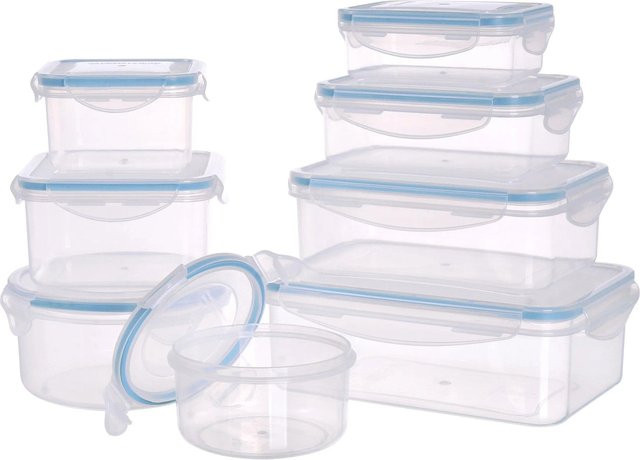 Relaxdays Frischhaltedosen Set aus Kunststoff, 8-teilig, transparent, luftdicht, stapelbar, mikrowellenfest, gefriergeeignet und spülmaschinenfest, Füllmengen von 150 ml bis 1500 ml - Bild 1