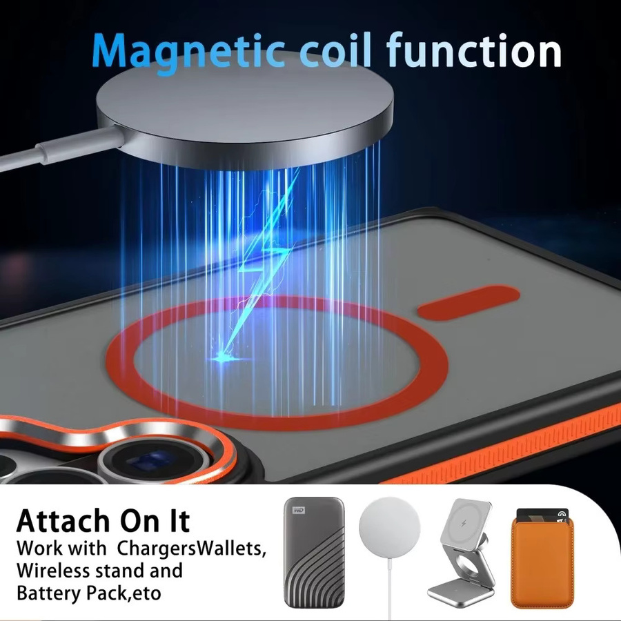 Stoßfeste MagSafe-Hülle für Samsung Galaxy S26 Ultra, S25 Edge, S24, S23 FE und S22 mit Auto-Magnethalter, zweifarbig transparent und orange - Bild 2