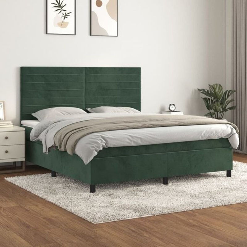 Vidaxl Boxspringbett mit Matratze in Grün aus Samt, Modernes Design, B/T/H: 160 x 200 x 118 cm - Bild 1
