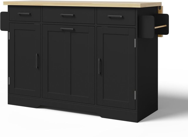 Mobile Kücheninsel TG Store mit klappbarer Arbeitsplatte in Schwarz, modern mit 360°-Feststellrollen, B/T/H: 120 x 70 x 87 cm - Bild 1