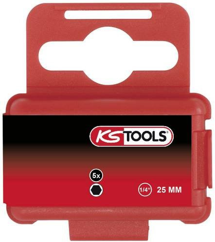KS Tools TORSIONpower Sechskant-Bit Innen6kant, 5er Pack, Farbe: Rot, Antrieb: 1/4 Zoll (6,3 mm), Abtrieb: 7 mm, Länge: 25 mm - Bild 1
