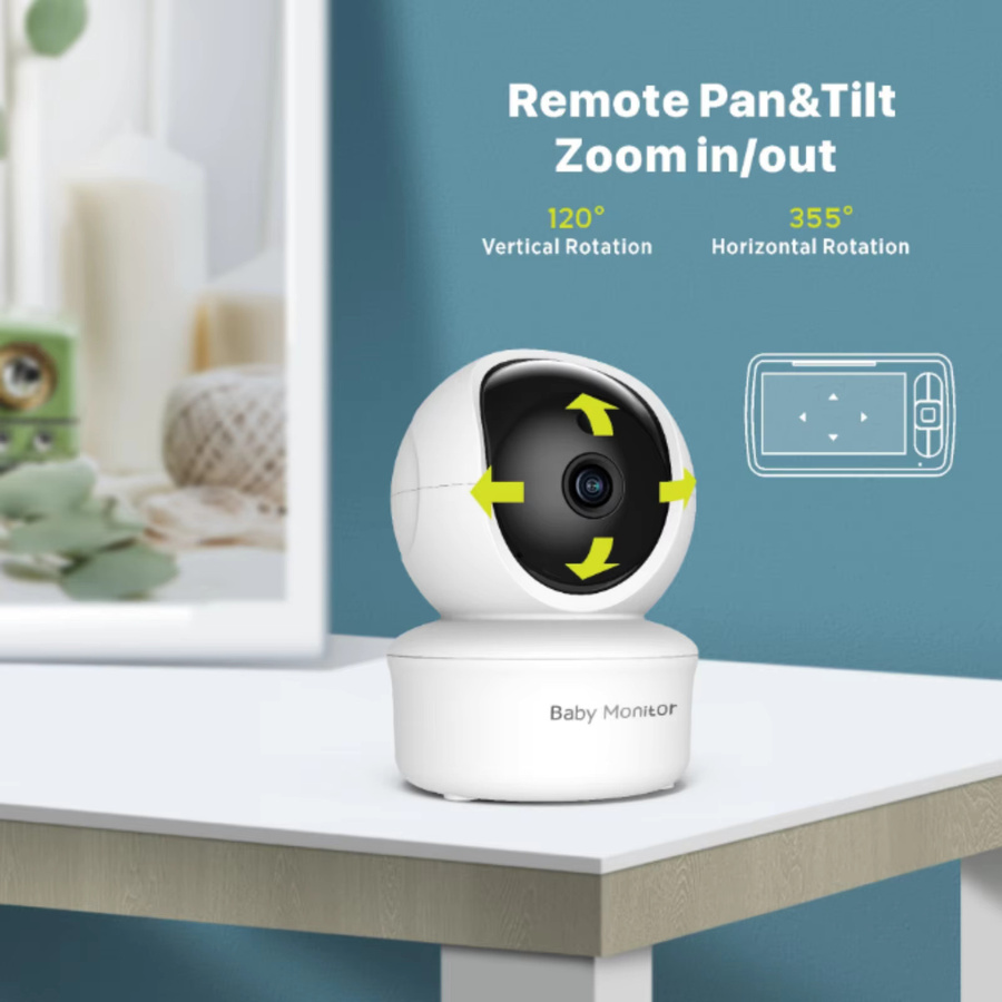 Bytelike HD Babyphone mit Kamera und 5 Zoll Monitor, 2-Wege-Audio, Nachtsicht, 355 Grad Schwenkfunktion und 120 Grad Neigung, Farbe: Weiß - Bild 4