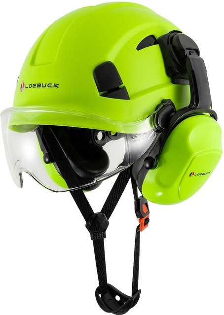 LOEBUCK Bauarbeitsschutzhelm im amerikanischen Stil mit Schutzbrille und lärmreduzierenden Industrie-Gehörschutz in Grün - Bild 1