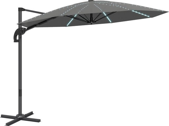 Outsunny Ampelschirm mit LED Solar und Kurbel, Aluminium und Fiberglas, Dunkelgrau, Durchmesser: 300 cm, B/H/L: 294 x 250 x 360 cm - Bild 1