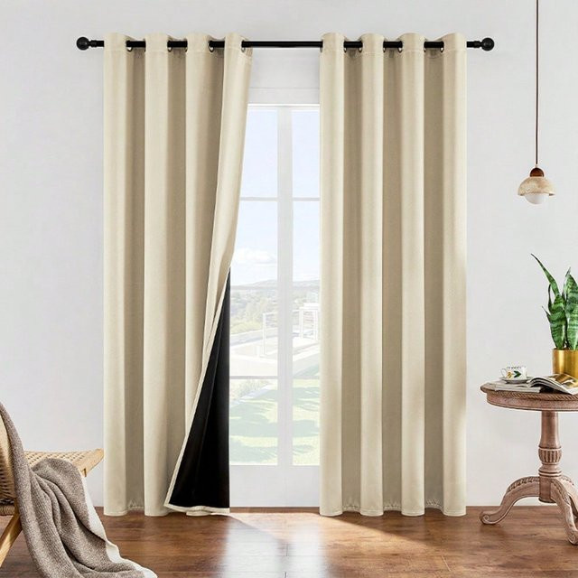 Lichtblockierender Prager Fensterbehang in Beige mit Ösen, Breite: 150 cm, Höhe: 230 cm - Bild 1