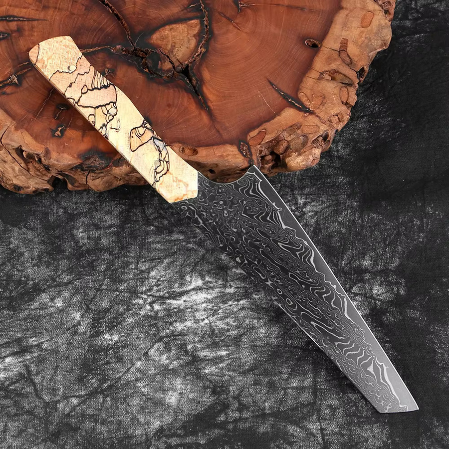 Xituo Damaststahl Schälmesser mit schwarzer Klinge und gewebtem Holzgriff, 14 cm - Bild 3