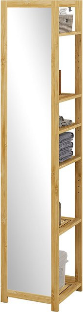Aosom Badezimmer Hochschrank aus Naturbambus mit Spiegelregal und 6 Regalen, Braun, B/T/H: 35 x 35 x 168 cm - Bild 1
