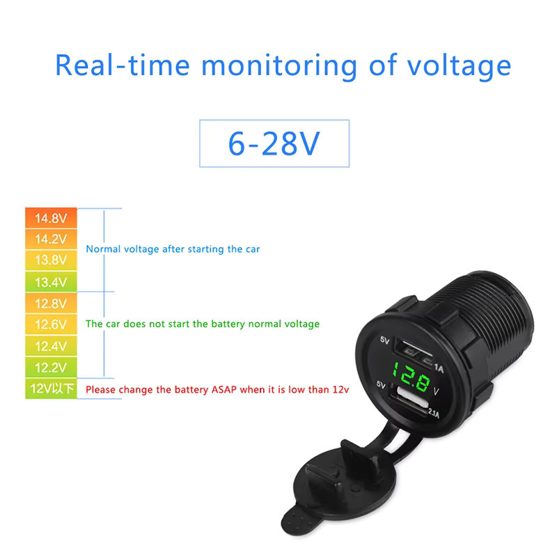 USB-Auto Ladegerät mit Voltmeter und Dual-USB-Buchse in Schwarz - Bild 2