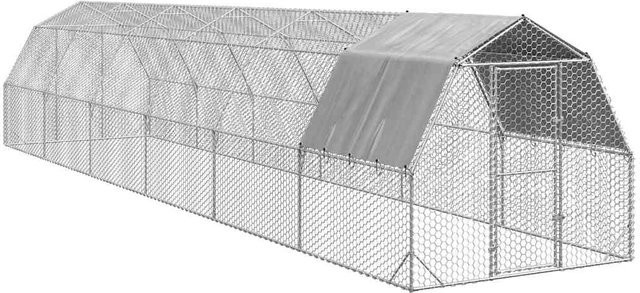 Vidaxl Hühnerstall mit Dach aus verzinktem Stahl und Drahtgeflecht, Farbe: Silber, B/T/H: 12,0 x 2,5 x 2,25 m - Bild 1