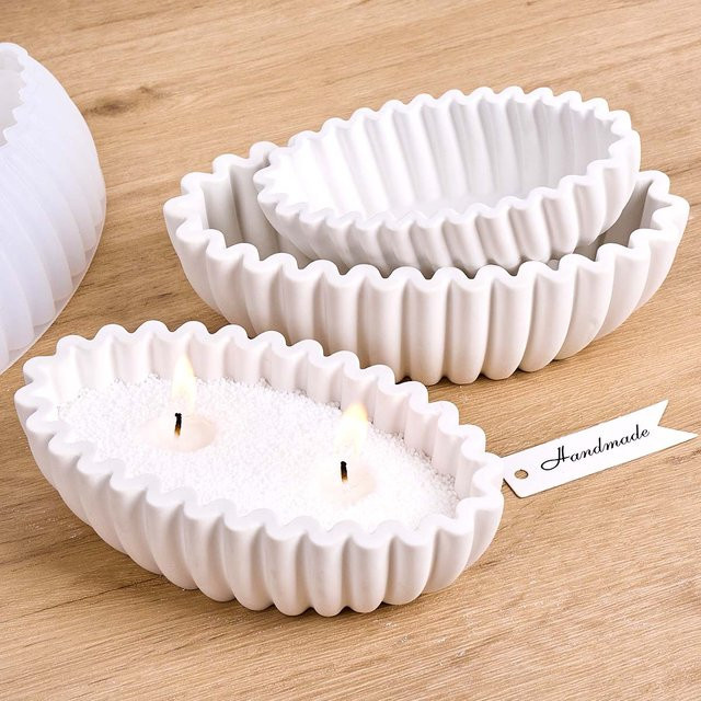 UDOCOOL Silikonform für ovale Wellen-Kerzenschale und DIY-Blumentöpfe aus Gips, Beton oder Harz, Farbe: Weiß - Bild 1