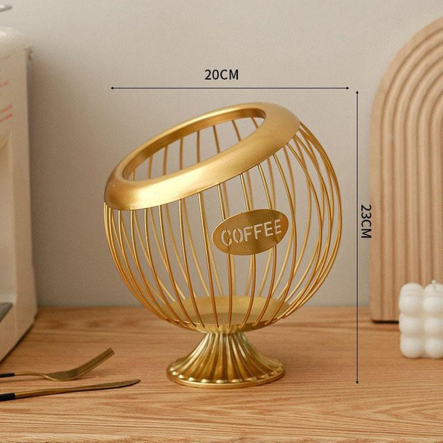 Kaffeekapsel-Aufbewahrungskorb aus Metall für Nespresso Kapseln und Snacks in Beige - Bild 1