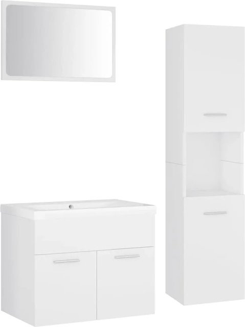 vidaXL Badmöbel-Set Weiß aus Holzwerkstoff mit Spiegel, Waschbeckenunterschrank und Hochschrank - Bild 1