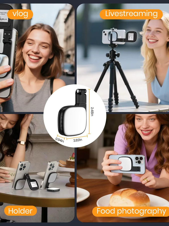 SZKOSTON Magnetischer multifunktionaler Handy-Selfie-Spiegel mit Mini-Fülllicht und 3 Farbtemperaturmodi in Schwarz oder Weiß - Bild 7