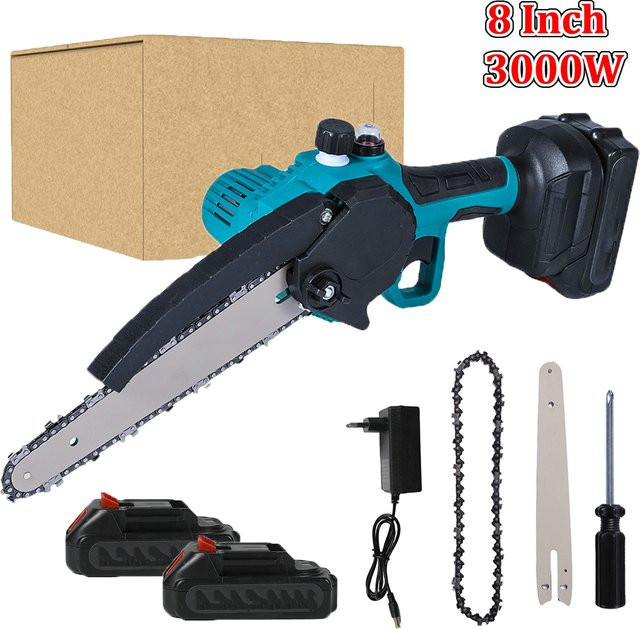 GECOFEER Elektrische Kettensäge 8 Zoll mit 2 Stück 21V Akkus, Kabellose Astschere in Weiß für die Holzbearbeitung und Gartenarbeit - Bild 1