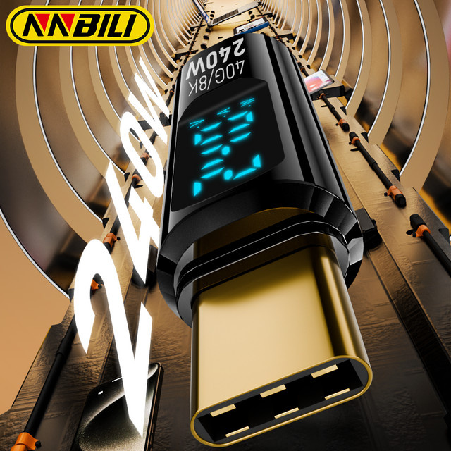 NNBILI USB C auf Typ C OTG Adapter mit Digitalanzeige, 240 W PD, 5 A, 8K Videoübertragung, Blau - Bild 1