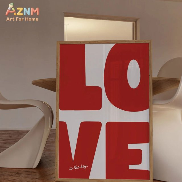 Kayou Leinwandposter Love Is The Key in Rot mit modernem Typografie-Design - Bild 1