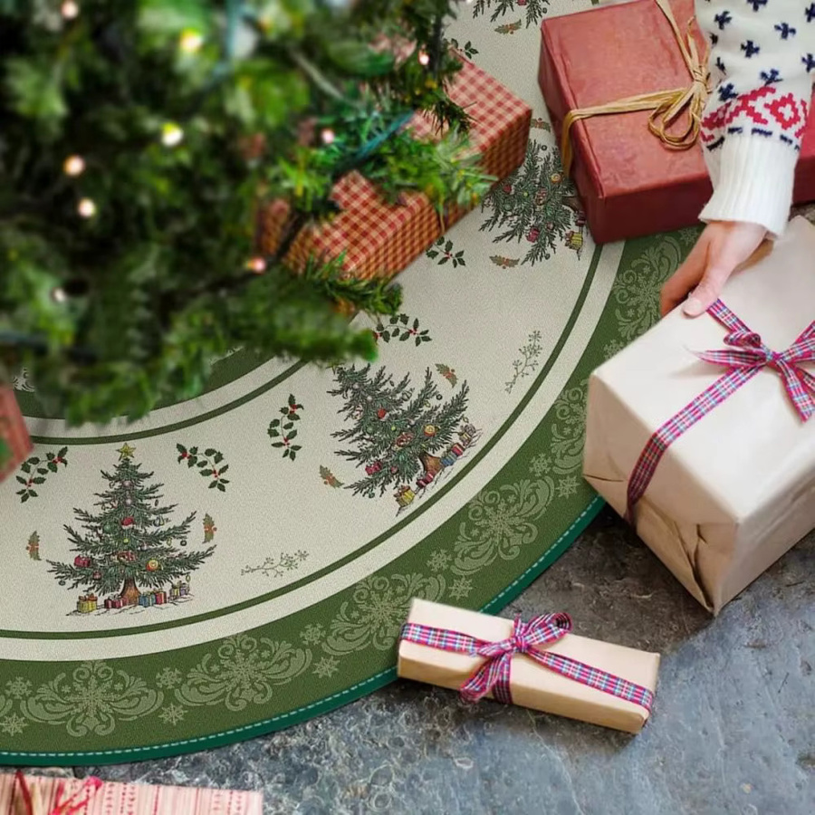 VIKAMA Runder Weihnachtsbaum-Rock im Vintage-Stil mit floralem Design für deine Weihnachtsdekoration - Bild 4
