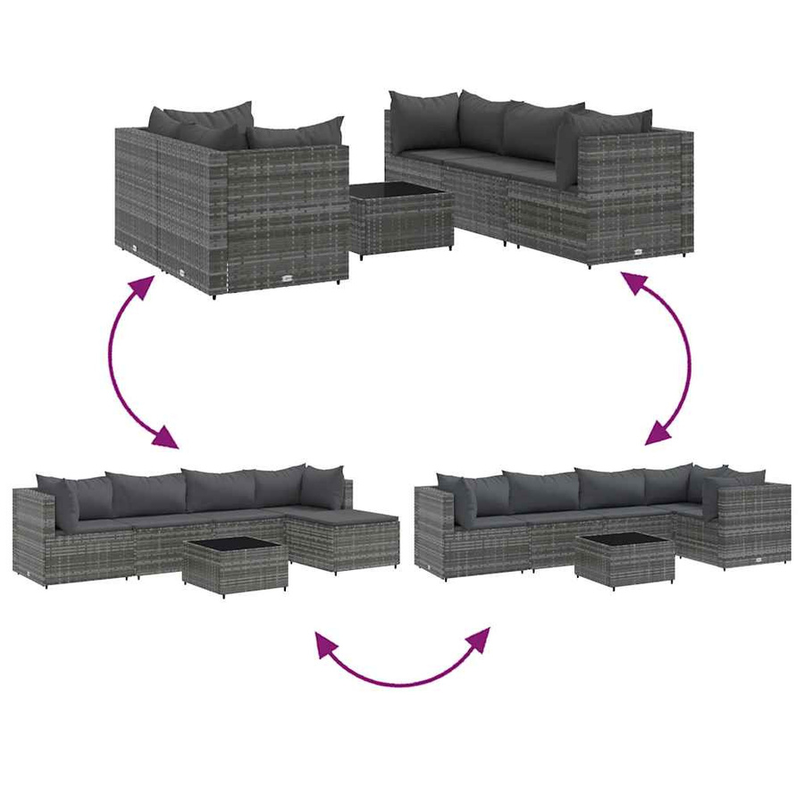 vidaXL 6-tlg Garten-Lounge-Set aus PE-Rattan in Grau mit Kissen - Bild 5