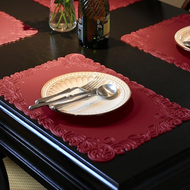 Inyahome Tischsets aus Kunstleder in Rot und Grau, rechteckig, für den Innen- und Außenbereich - Bild 1