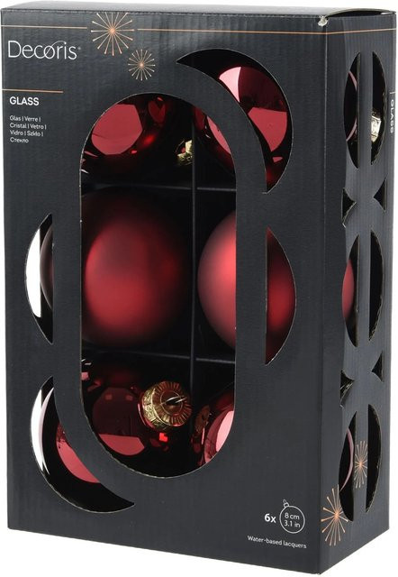 Decoris Weihnachtskugeln aus Glas in Rot, 6-teiliges Set, Durchmesser: 8 cm - Bild 1