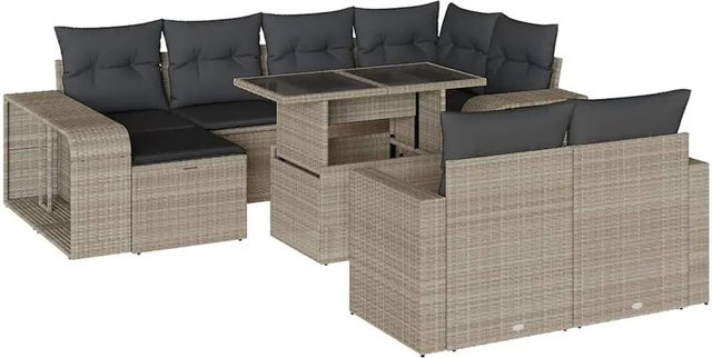 vidaXL 11-teilige Garten-Sofagarnitur in L-Form aus Polyrattan mit Kissen in Hellgrau - Bild 1