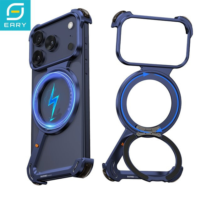 Eary Z-Form Schutzhülle für iPhone 17 Pro Max mit 360 Grad drehbarem magnetischem Ständer in Schwarz oder Blau - Bild 1