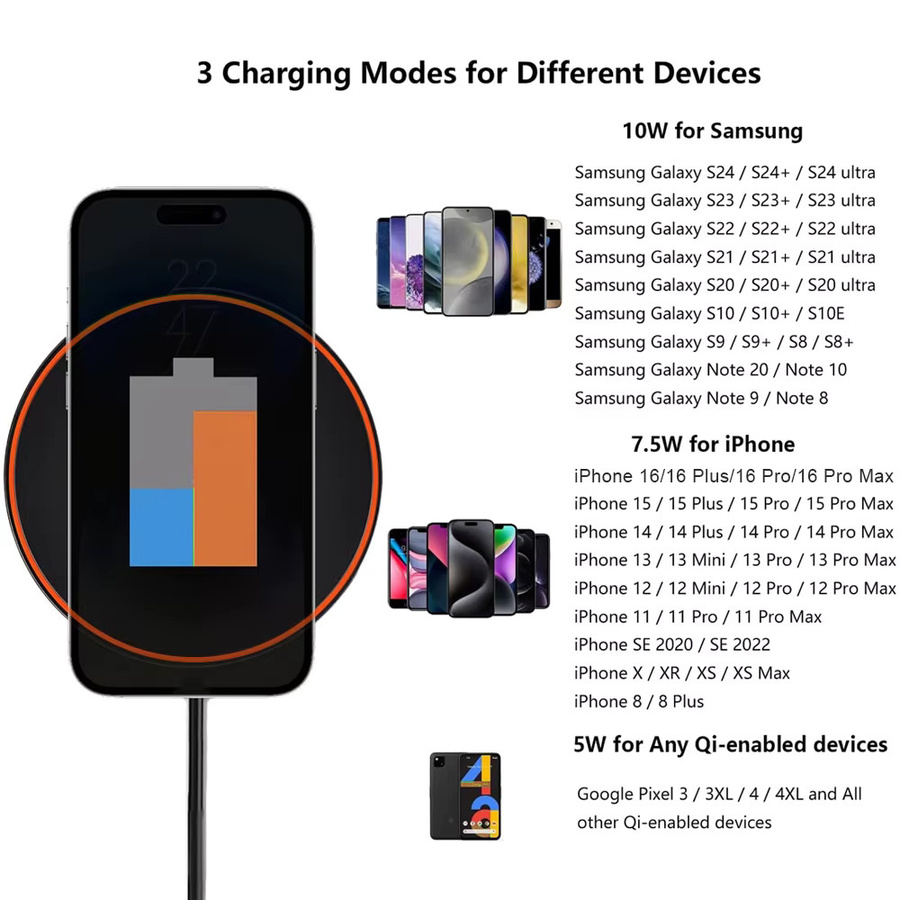 XIKCU Kabelloses Ladegerät mit LED-Licht für iPhone, AirPods Pro, Samsung und Xiaomi Smartphones, Schnelle Ladestation in Schwarz oder Weiß - Bild 5