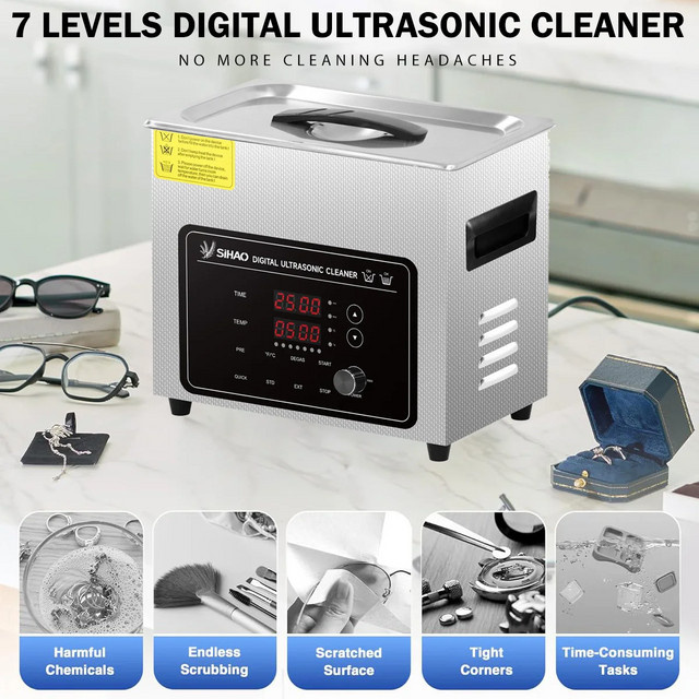 Sihao Digitaler Ultraschallreiniger aus Edelstahl mit Heizung und Timer, Farbe: Silber - Bild 1