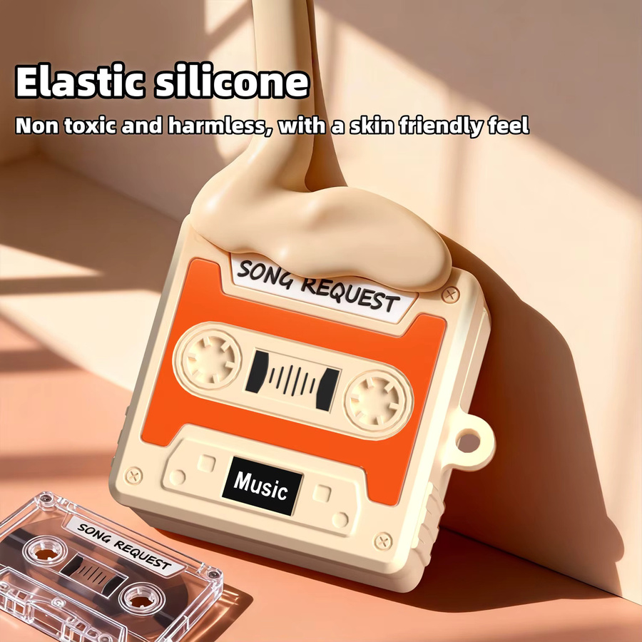 Schutzhülle für Samsung Galaxy Buds 4 Pro im Vintage-Kassetten-Design aus flüssigem Silikon, weiß/mehrfarbig - Bild 3