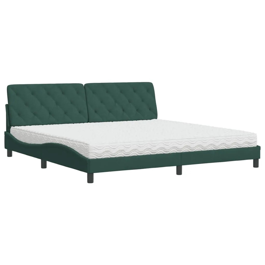 vidaXL Bett mit Matratze aus Samt in Dunkelgrün und Weiß, B/T/H: 200 x 200 x 205 cm - Bild 2
