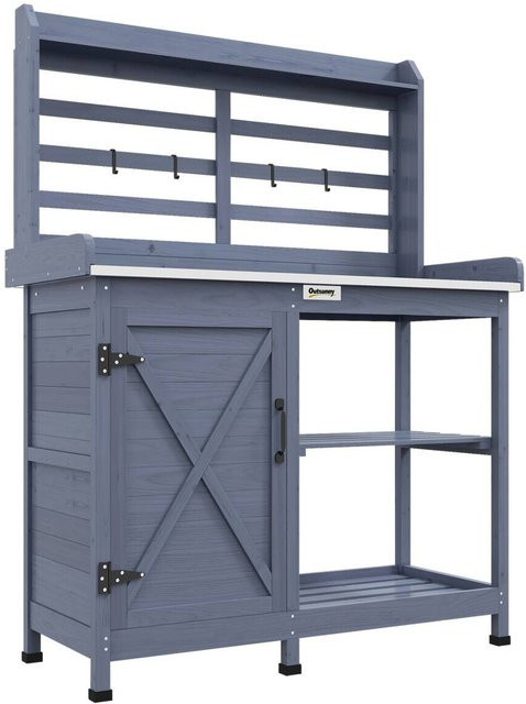 Outsunny Pflanztisch in Grau aus Holz und Metall für den Garten, B/H/L: 47 x 112 x 146 cm - Bild 1