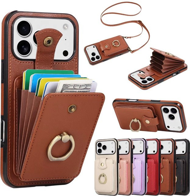 SZMUGUA RFID-blockierende Umhängetasche mit Kartenhalter und Ring-Telefonhülle für iPhone in Rot - Bild 1