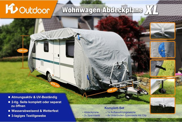 HC Outdoor Wohnwagen Abdeckplane in Grau, Größe XL, B/T/H: 670 x 250 x 220 cm - Bild 1