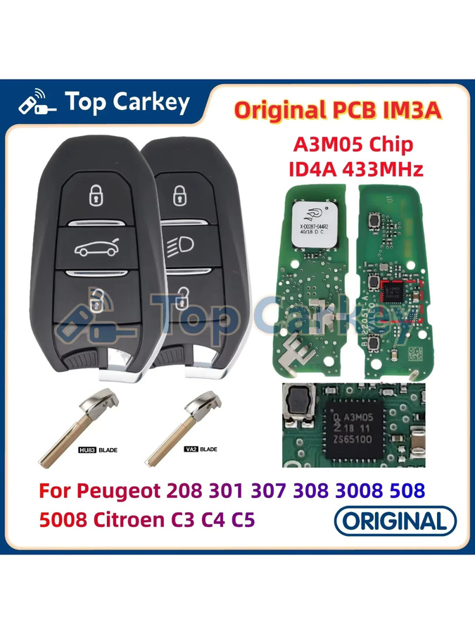 TopCarkey Original PCB Smart Remote Key IM3A A3M05 mit ID4A Chip 433 MHz in Schwarz für Peugeot und Citroen - Bild 4
