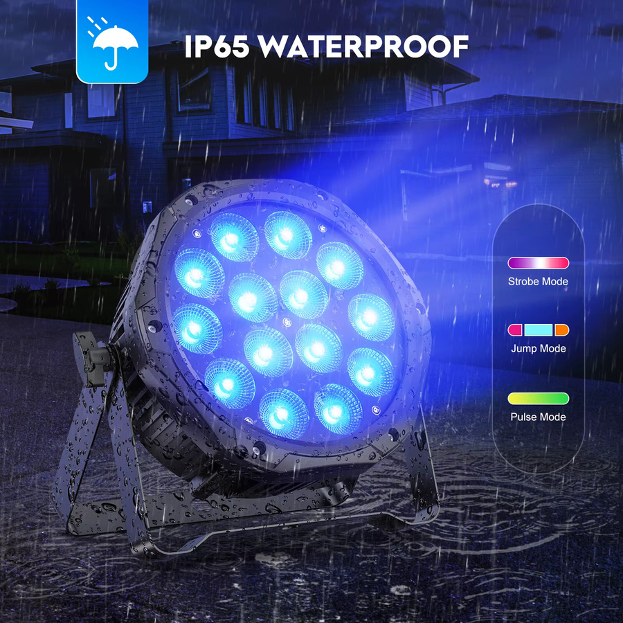 Yiflamefly 4er-Set RGBW LED Par-Scheinwerfer 140W IP65 wasserdicht, DMX Bühnenbeleuchtung für Außenbereich und Party, Schwarz - Bild 4