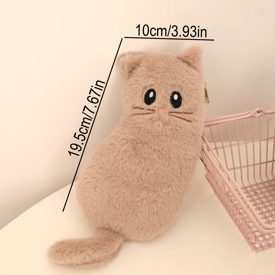 Plüsch-Federmäppchen in Katzen-Design, weißes Stiftetui aus Textil mit Reißverschluss für den Schulbedarf - Bild 2