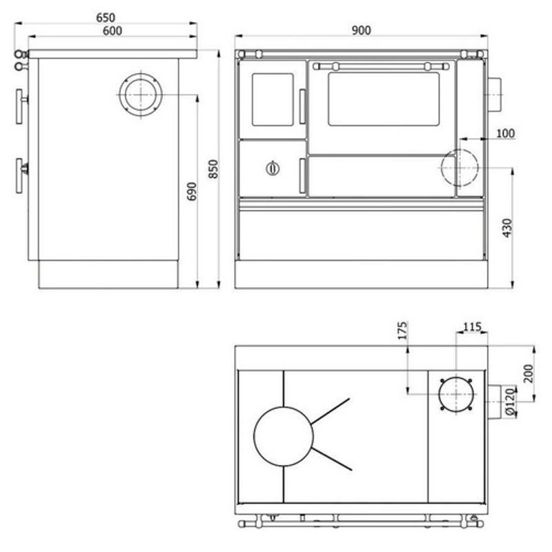 Westminster Holzherd K76F-90 Schwarz mit Backfach Rechts, Heizleistung 7,6 kW, B/T/H: 90 x 60 x 85 cm - Bild 2