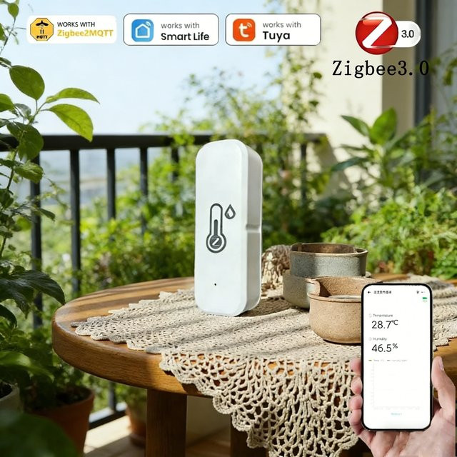 iHseno Tuya Zigbee 3.0 Intelligenter Temperatursensor in Weiß, Batteriebetrieben für Gewächshaus und Weinkeller - Bild 1