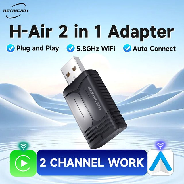 HEYINCAR Drahtloser Android Auto und CarPlay Adapter mit WiFi und Bluetooth in Schwarz - Bild 1
