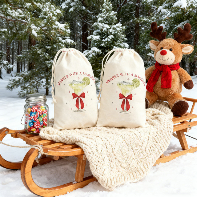 5-teiliges Weihnachts-Geschenkset mit Margarita-Motiv und Feliz Navidad Aufdruck, weiße Party-Dekoration und Goodie-Taschen für Neujahr und Feiertage - Bild 1