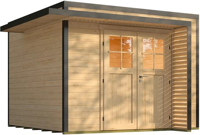 Weka Gartenhaus Amberley mit Doppeltür aus Holz in Braun, Flachdach, B/T: 300 x 300 cm - Bild 1