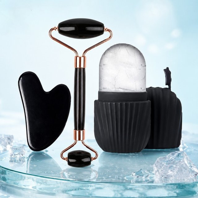 3-teiliges Eis-Gesichtsroller-Set mit Gua Sha Brett, Gesichtsmassagegerät - Bild 1