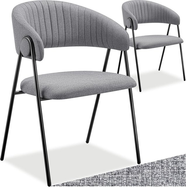tectake Bedano Armlehnstuhl 2er Set aus Webstoff mit Steppmuster in Grau, B/T/H: 60 x 58 x 85 cm - Bild 1