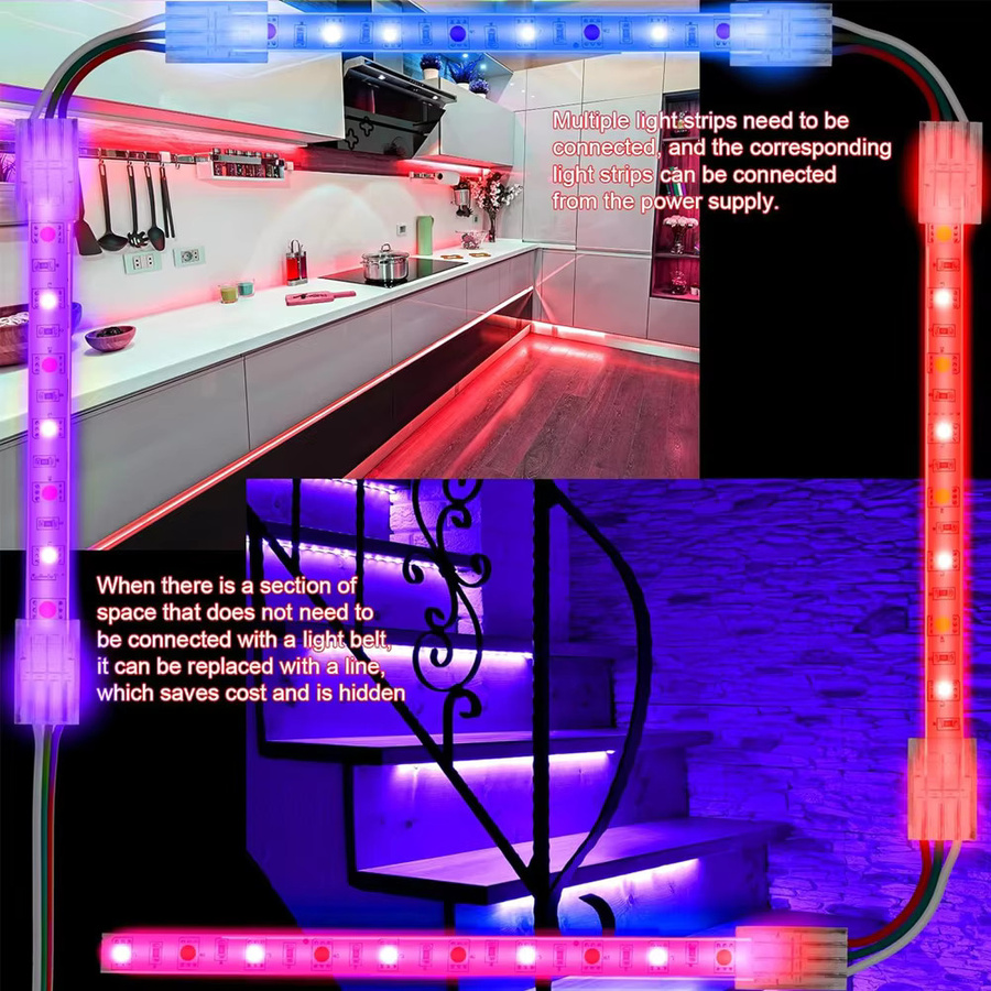 YSRSAI 3-polige LED-Streifenverbinder mit 22 AWG Verlängerungskabel für SMD5050 RGBW Streifenlicht, transparent - Bild 3