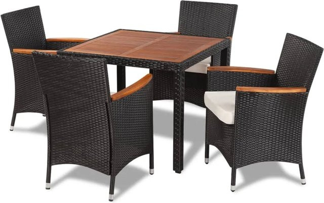 vidaXL 5-teilige Garten-Essgruppe aus Poly Rattan in Schwarz mit Auflagen - Bild 1