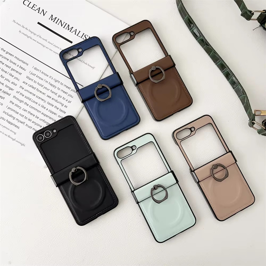 Magnetische Leder-Schutzhülle für Samsung Galaxy Z Flip 8 7 6 5 4 3 mit Ringscharnier und kabelloser Ladefunktion in Schwarz - Bild 5