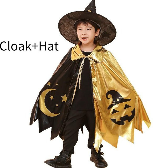 Hexe Cosplay Umhang + Hexenhut, 2-teiliges Kostüm, Gold Schwarz, Unisex - Bild 1