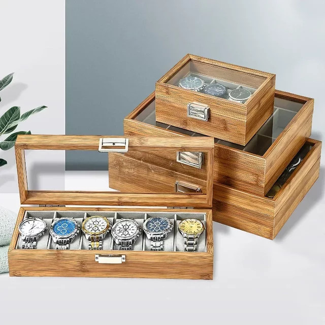 CAOWTAN Bambus-Uhrenbox aus Holz mit verschiedenen Fächeroptionen für Damen und Herren - Bild 1