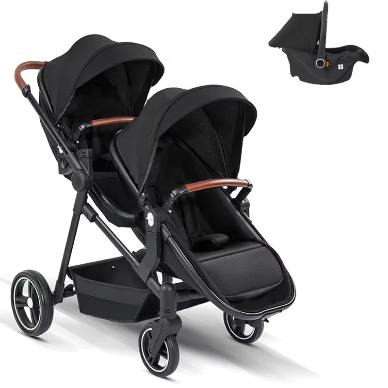 Warm house Zwillingskinderwagen mit zwei Autositzen in Grau und Schwarz, flugzeugsicher und zerlegbar in einen leichten Kinderwagen - Bild 6